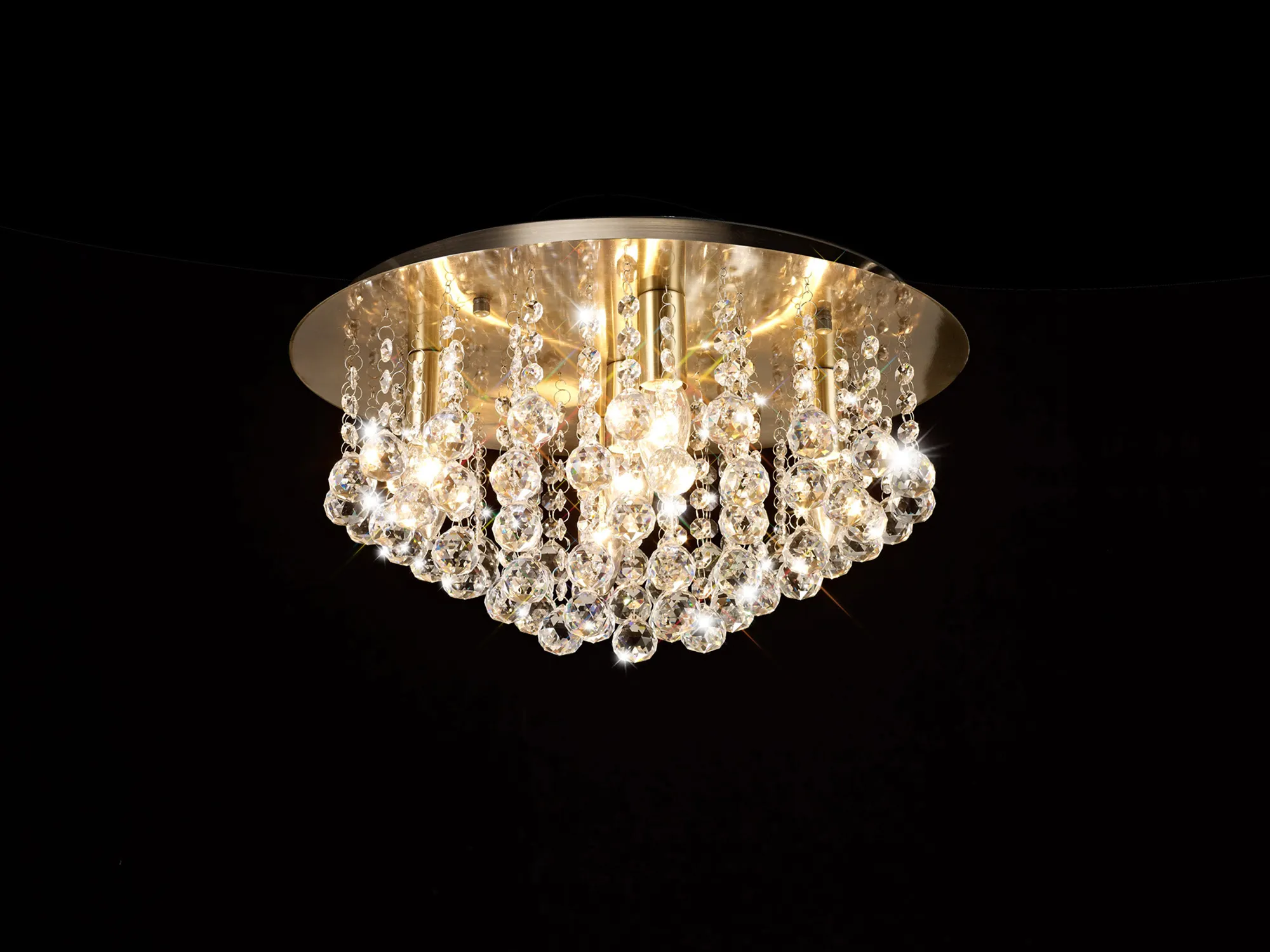 D0189  Acton Crystal Round Flush Ceiling 5 Light Antique Brass